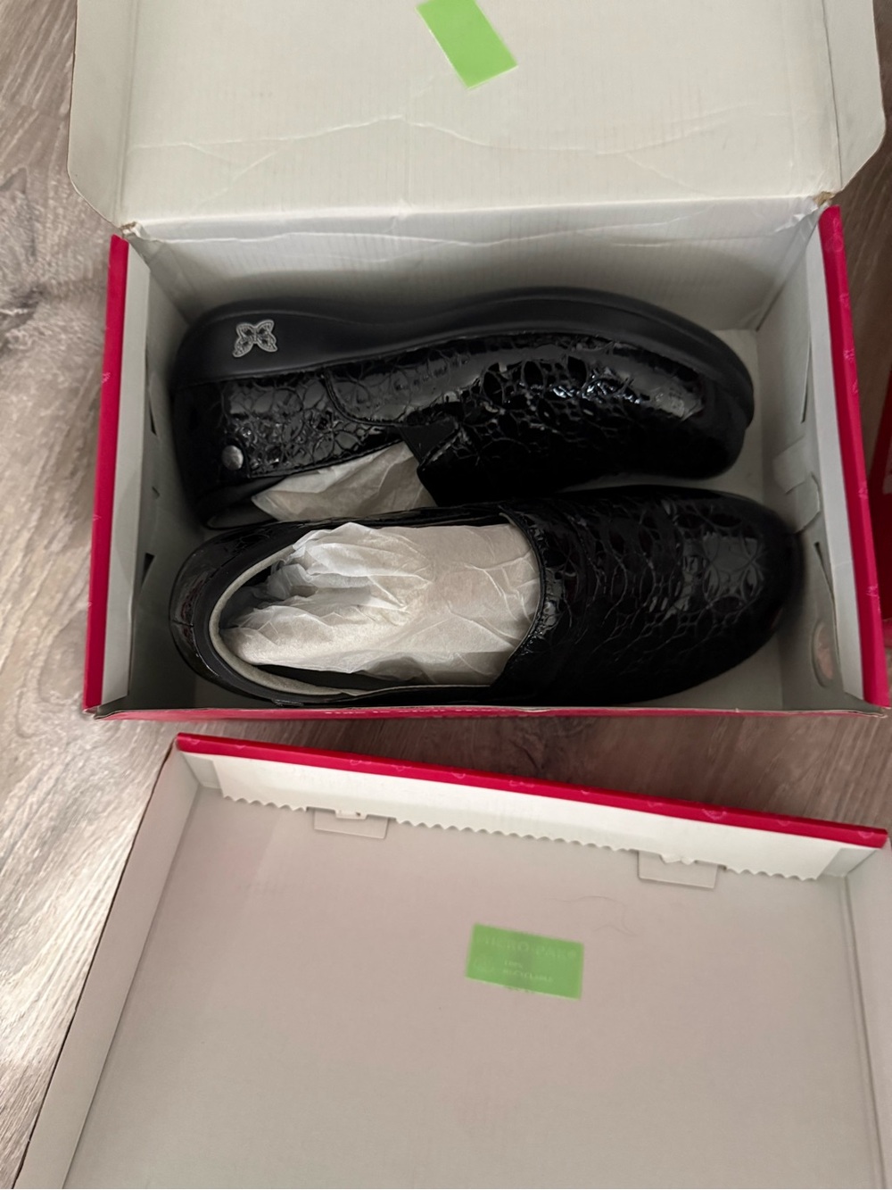 Alegria Black Croc-Embossed Slip-On Clogs